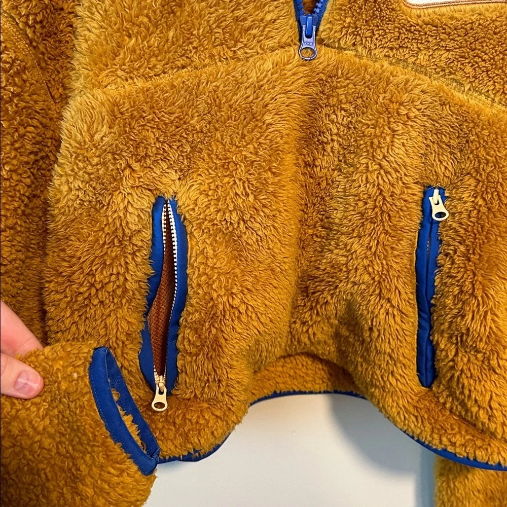 Nike Tan Fleece Jacket with Blue Trim kids size small